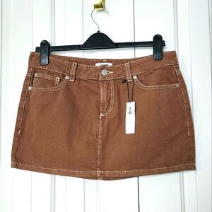 NWT-Garage 100% Cotton Low-Rise Mini Skirt, Brown, Size M
